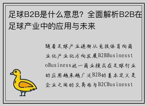 足球B2B是什么意思？全面解析B2B在足球产业中的应用与未来