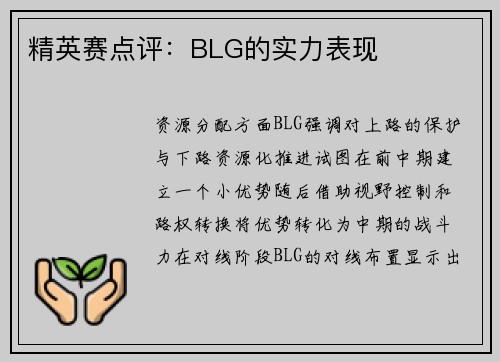 精英赛点评：BLG的实力表现